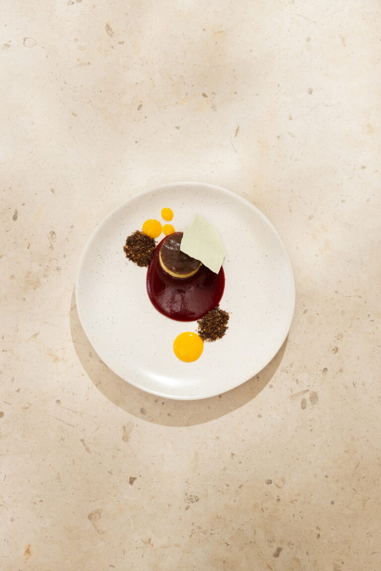 Dessert — mango and corn cheesecake. Secrets of the sea tasting menu by rlt cuisine, playa potrero, guanacaste, costa rica.