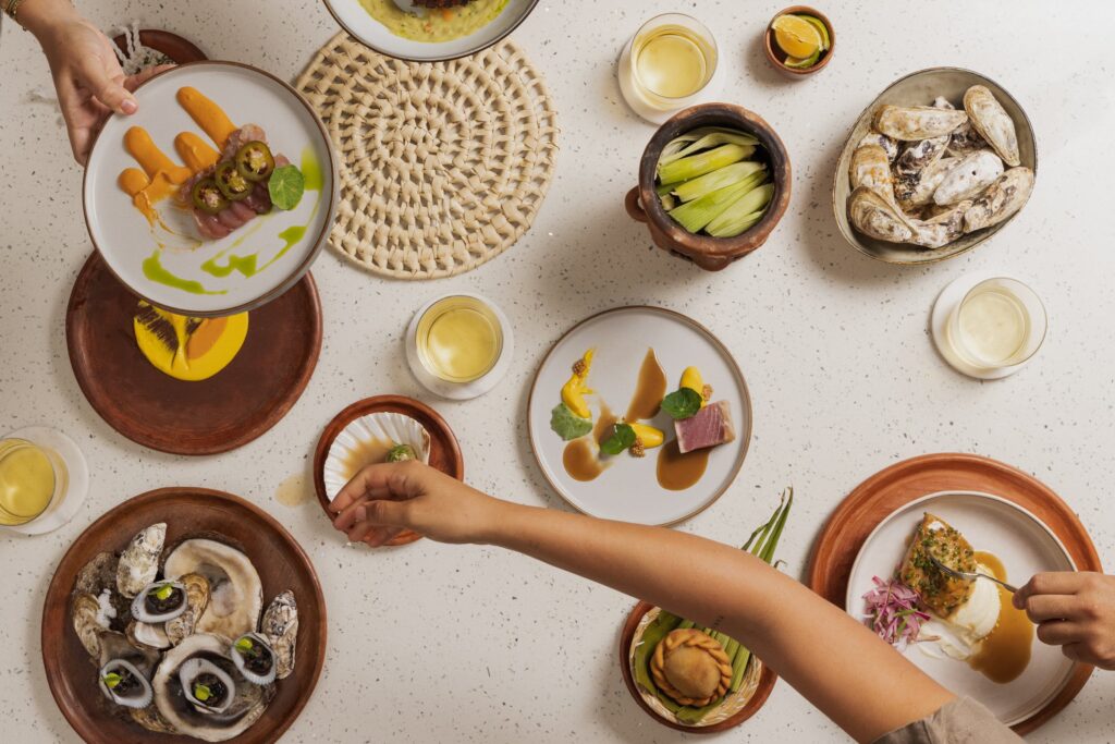 The rlt food lab chef's table spread in playa potrero, guanacaste, costa rica.