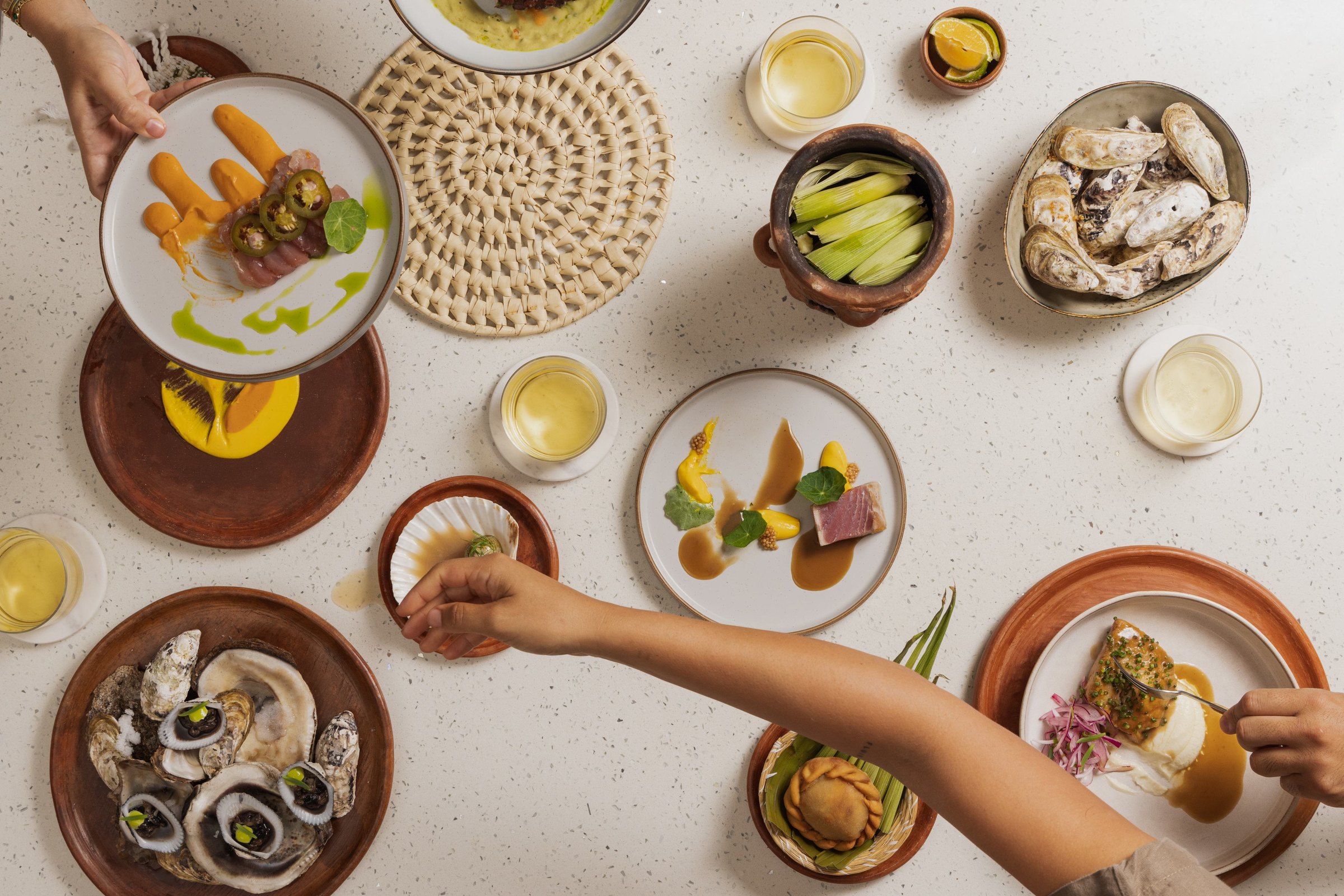 The rlt food lab chef's table spread in playa potrero, guanacaste, costa rica.
