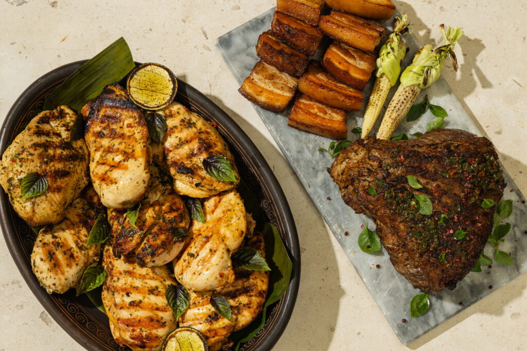 Proteins — select two proteins: grilled fish with aromatic herb butter, grilled beef rump, slow roasted pork, or chicken breast. Vegetarian options available.. Costa rican grill tasting menu by rlt cuisine, playa potrero, guanacaste, costa rica.