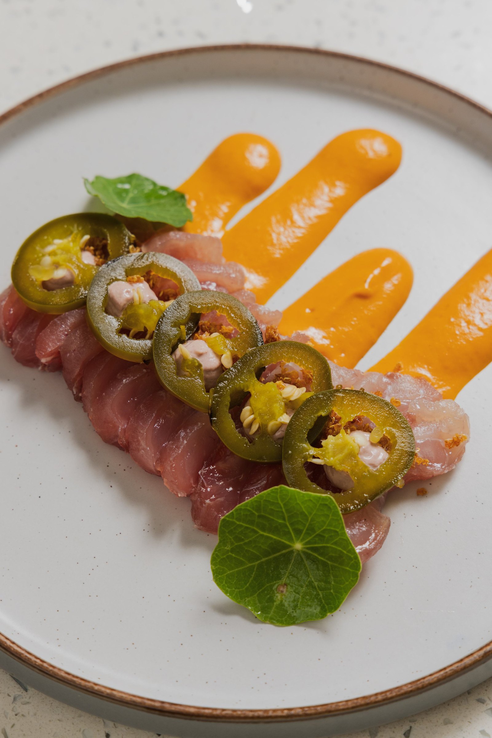 Tuna crudo plated by rlt cuisine, farm to table cooking in guanacaste, costa rica.